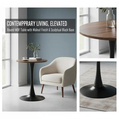 Table basse ronde en bois MDF Ø60 cm pied noir