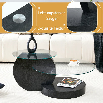 Table basse ronde en bois MDF avec verre trempé double étagère
