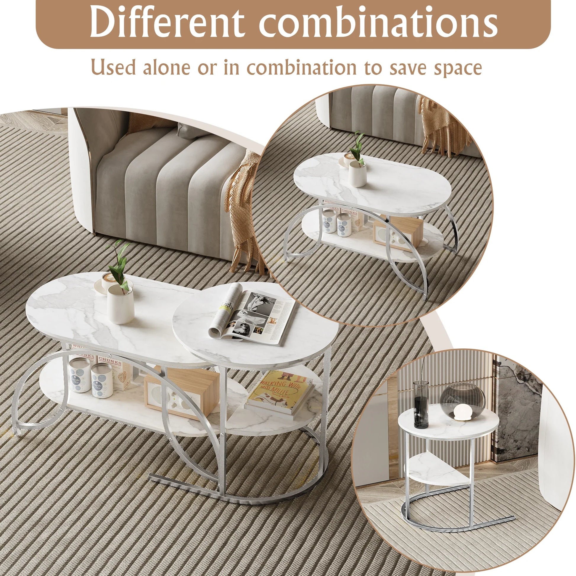 Table basse blanche et en bois 2 pièces gigognes 80x46x45 + 52x52x51 cm