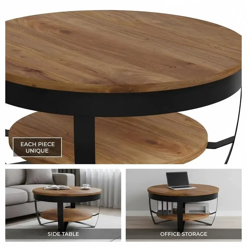 Table basse en bois massif acacia style béton 65x65x32 cm