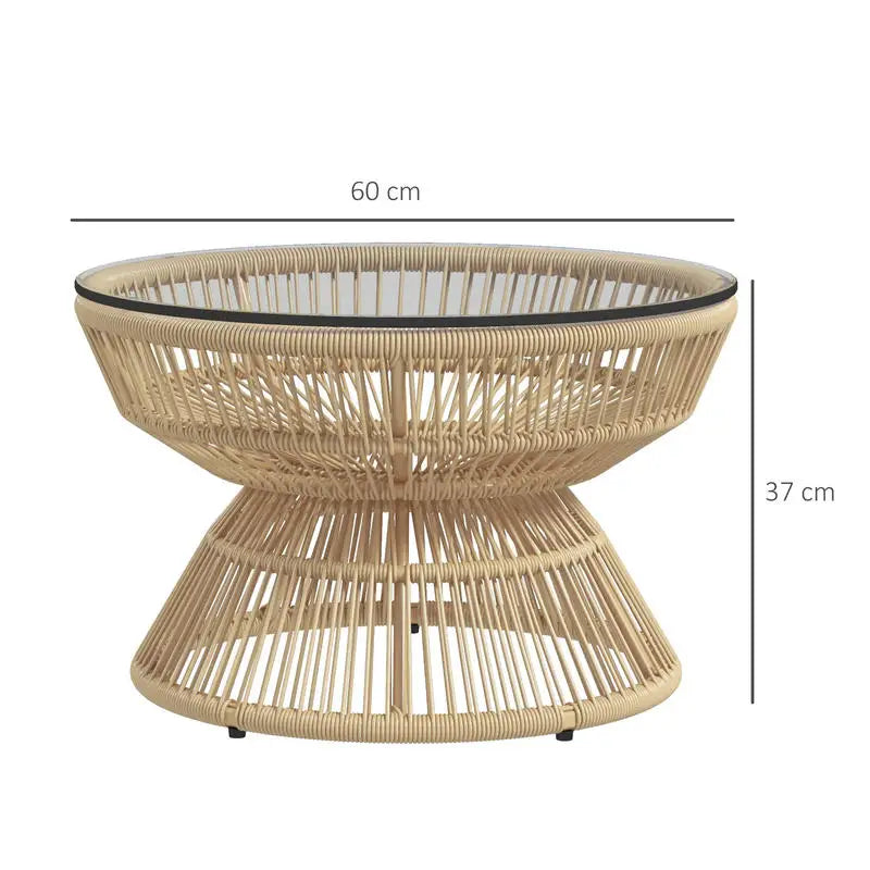 Table basse ronde en bois avec plateau verre trempé rotin synthétique