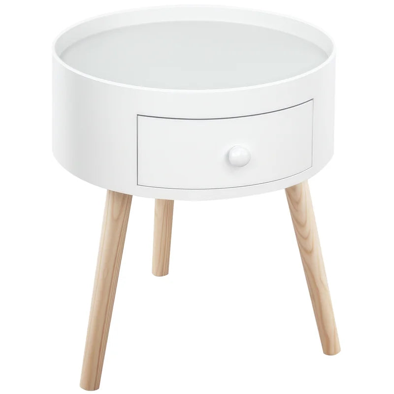 Table basse blanche et en bois ronde avec tiroir