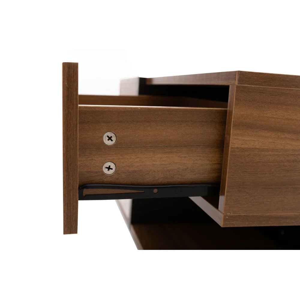 Table basse bois clair 78x78x36 cm avec 4 tiroirs et rangement double niveau