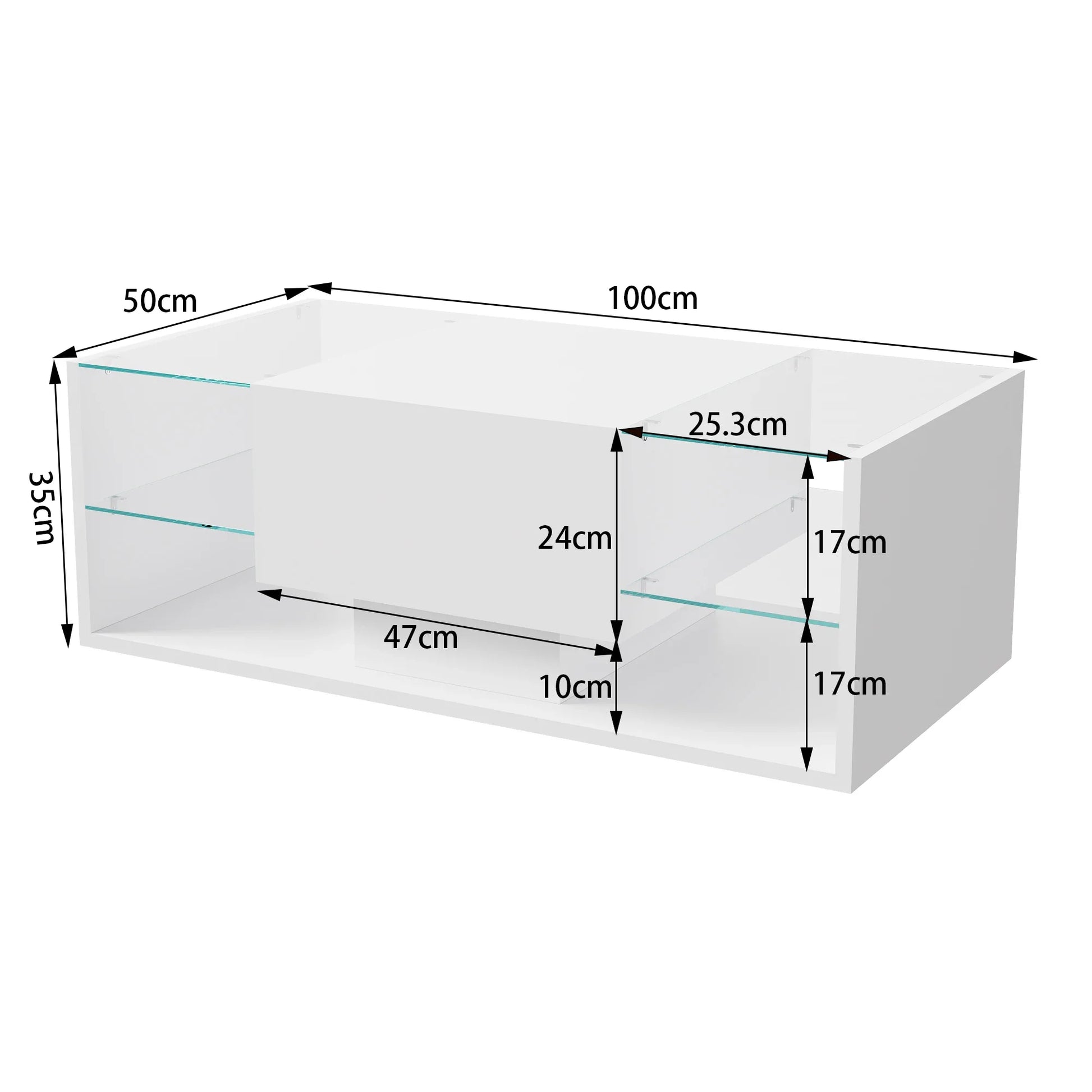 Table basse blanche et en bois avec éclairage LED et rangement