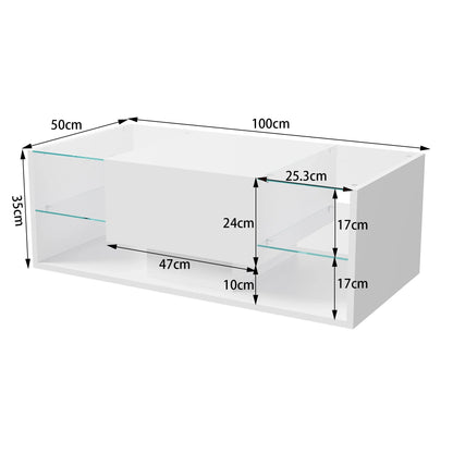 Table basse blanche et en bois avec éclairage LED et rangement