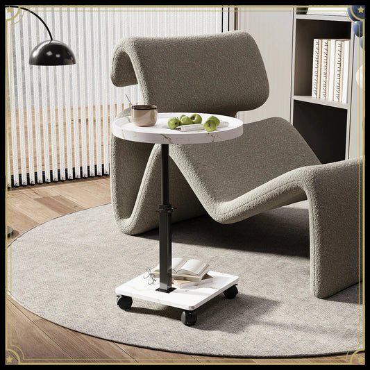 Table basse ronde en bois 2 niveaux avec roulettes réglable en hauteur