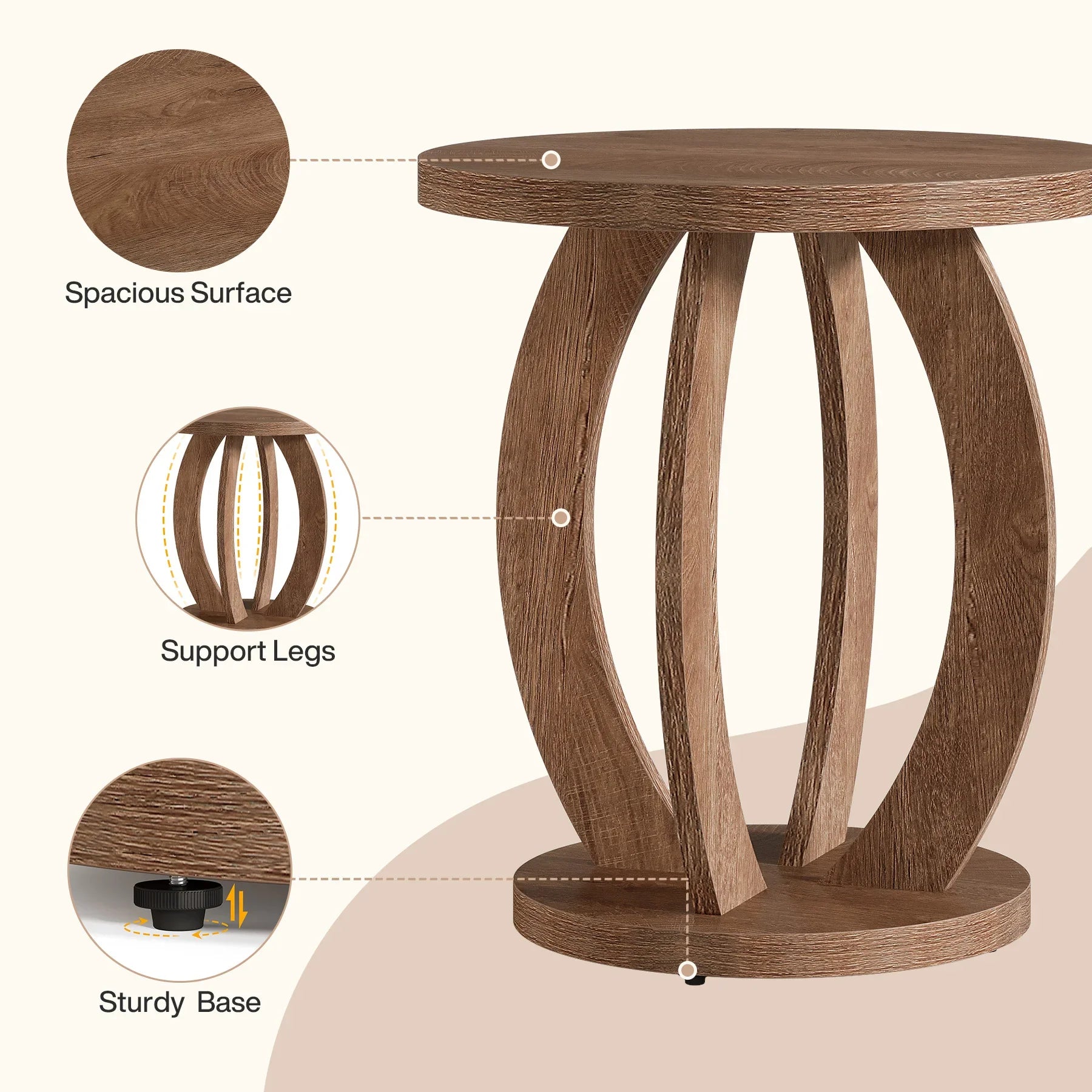 Table basse ronde en bois 2 niveaux avec rangement 60 cm