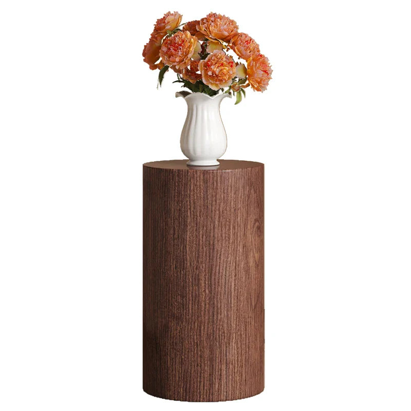 Table basse ronde en bois MDF noyer avec piètement métal noir