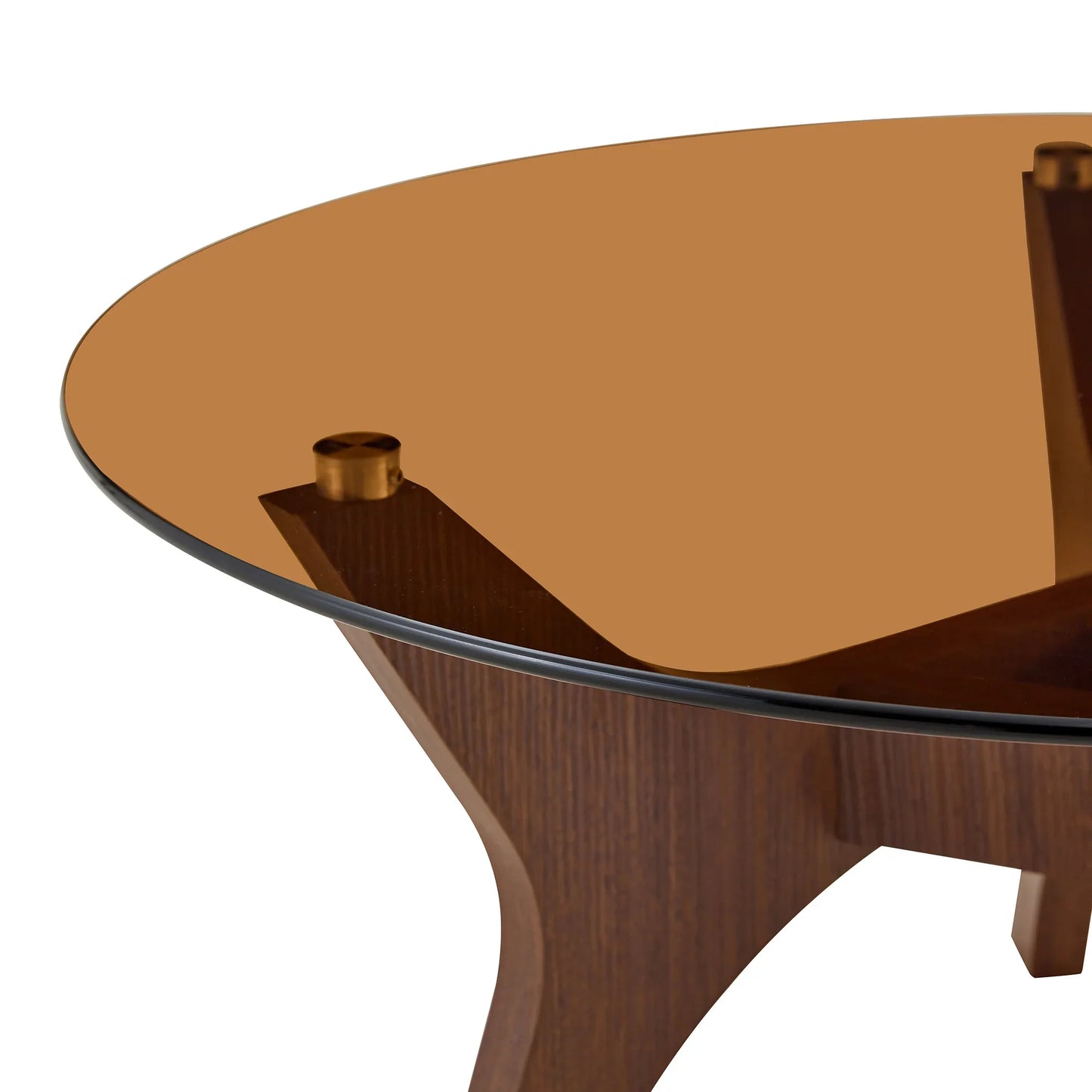 Table basse ronde en bois avec plateau verre trempé ambre 80x42,2 cm