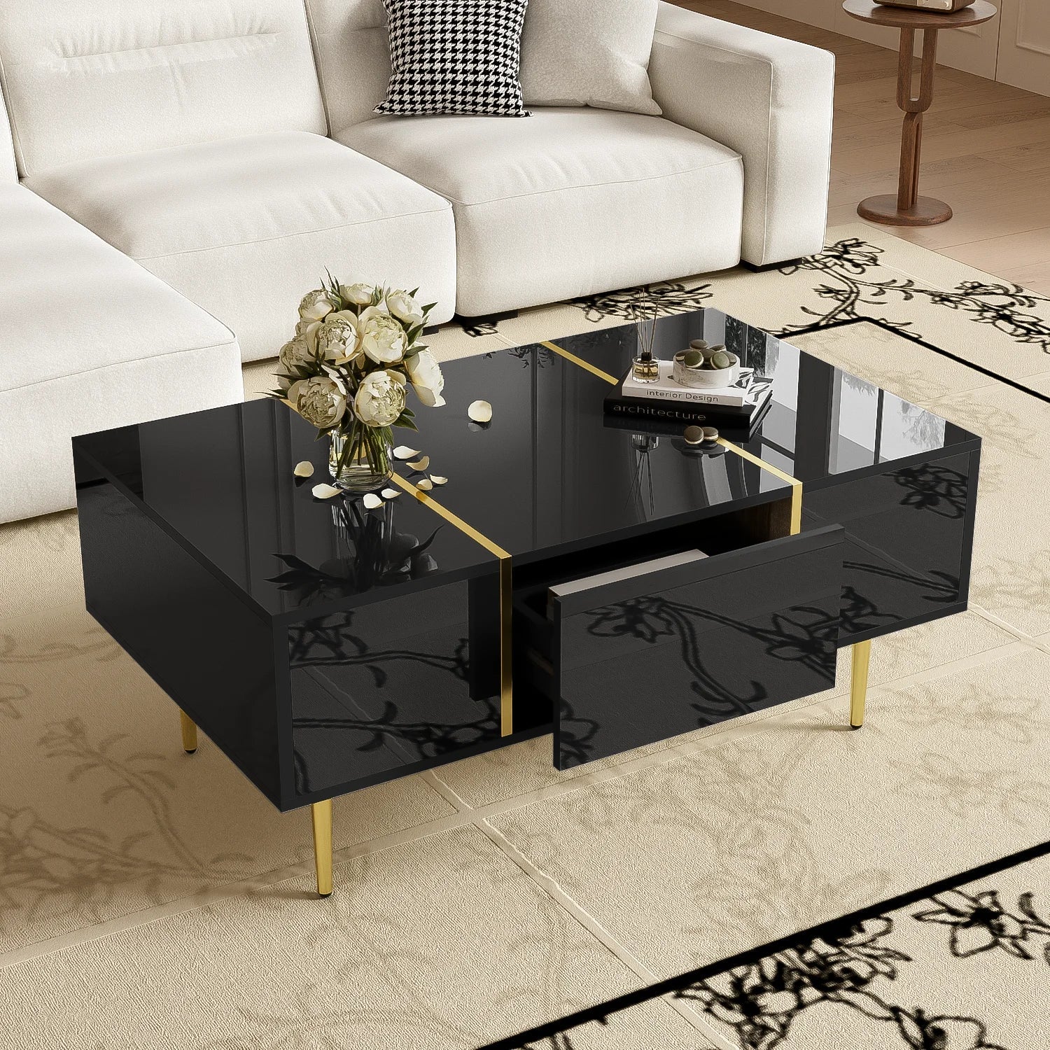 Table basse en bois et noir 100x60x41,5 cm