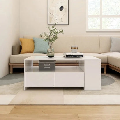 Table basse blanche et en bois d'ingénierie 102x55x42 cm