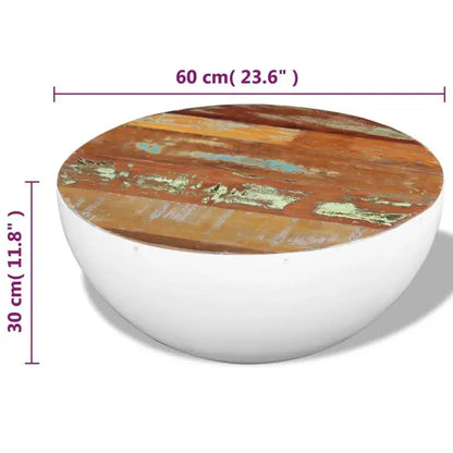 Table basse en bois massif forme bol piètement acier