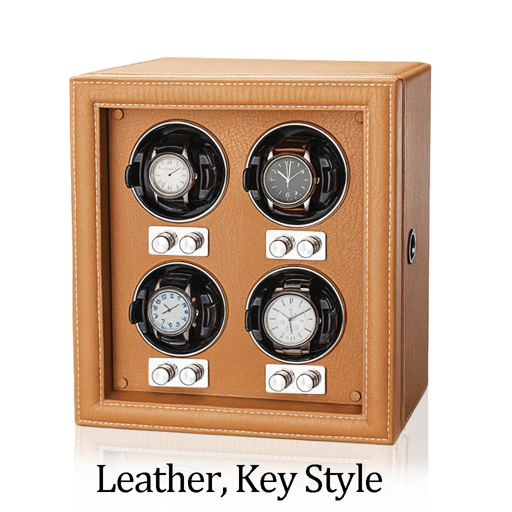 Premium PU Leather Watch Winder with Key Lock & Transparent Glass Door, Automatic Watch Storage Box for Mechanical Watches
