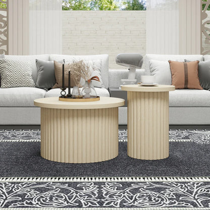 Table basse bois clair 2 pièces avec table d'appoint ondulée