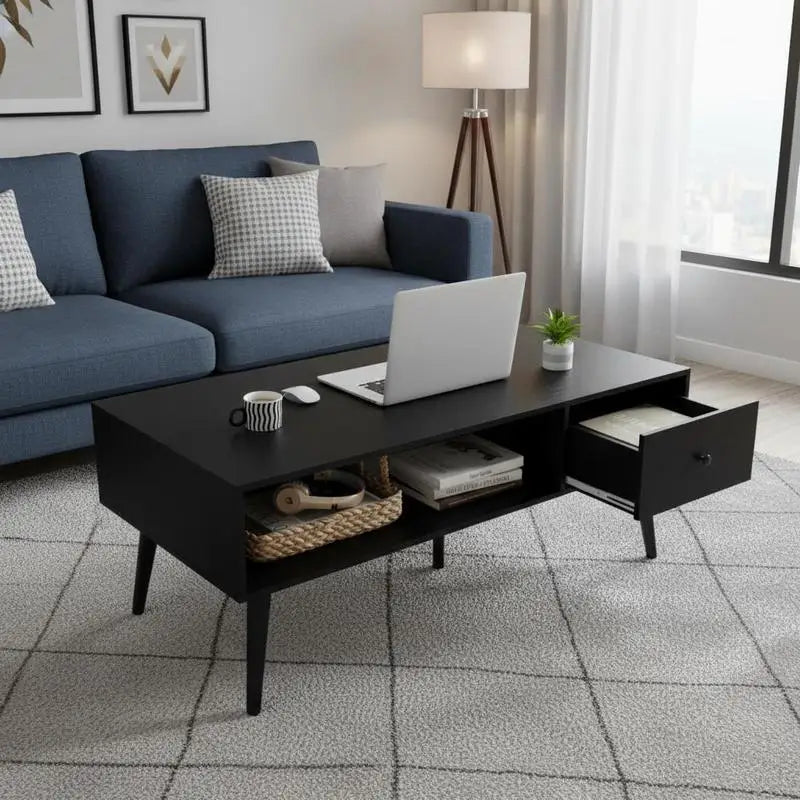 Table basse en bois et noir 109x55x40 cm