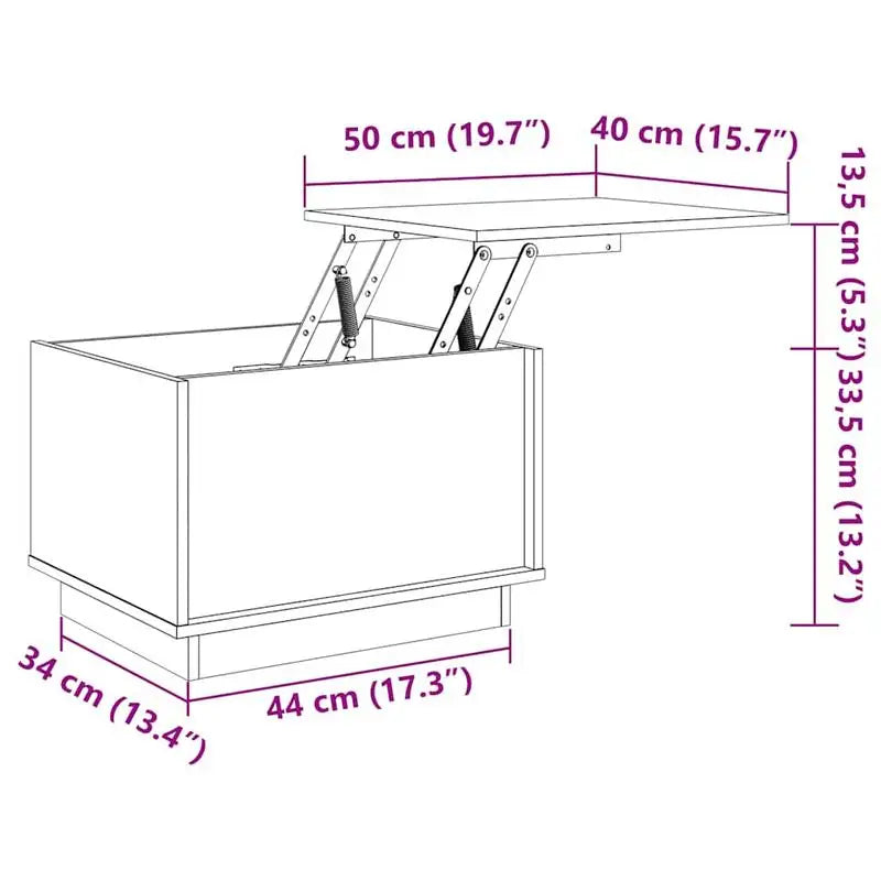 Table basse en bois massif pin relevable avec rangement 110 x 50 x 33,5 cm nature