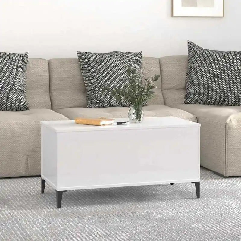Table basse blanche et en bois 90x44.5x45 cm avec plateau relevable