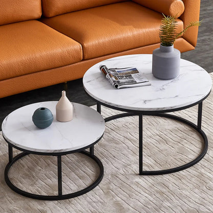 Table basse ronde en bois MDF avec piètement métal doré et noir