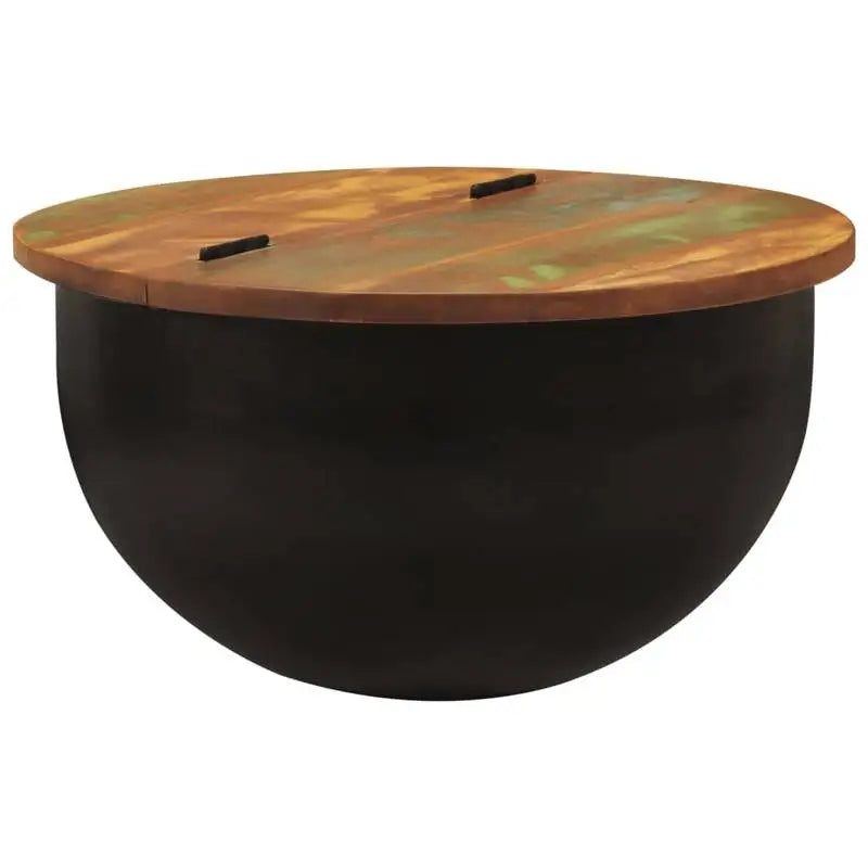 Table basse en bois massif forme bol piètement acier