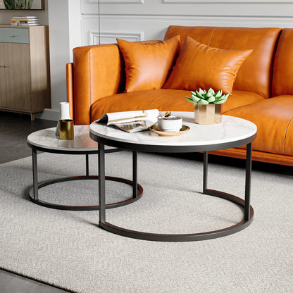 Table basse ronde en bois MDF avec piètement métal doré et noir