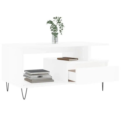 Table basse blanche et en bois 90x49x45 cm