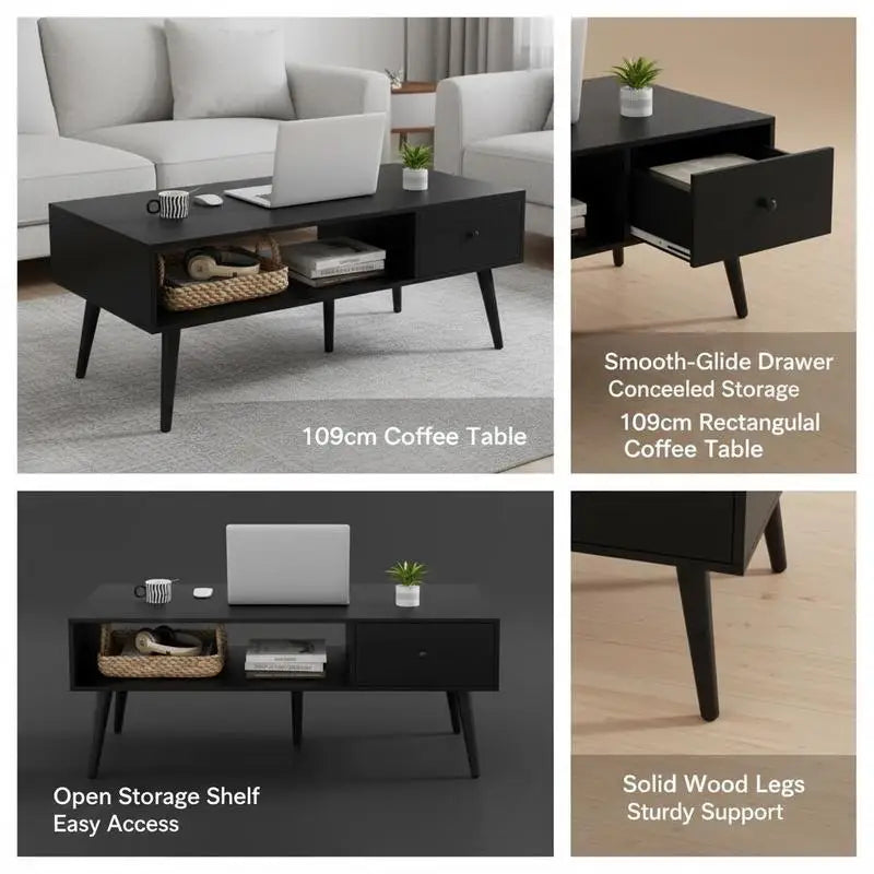 Table basse en bois et noir 109x55x40 cm
