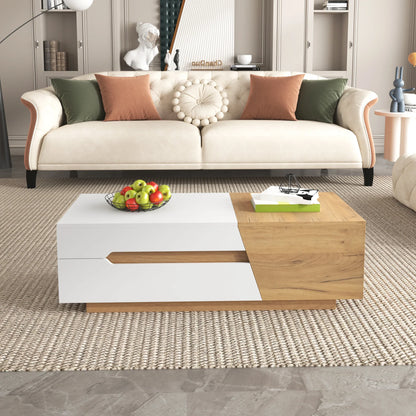 Table basse blanche et en bois panneau de particules extensible 120x50x37,5 cm