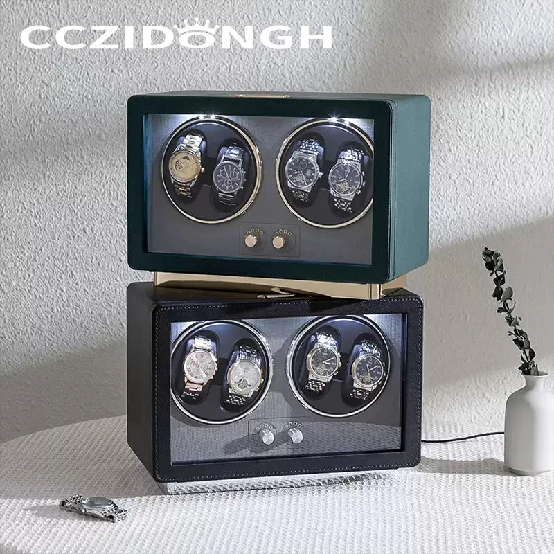 CCZIDONGH Wooden Watch Winder Box Automatic Watch Winder 2 Slots Watch Storage Box With Led Light Watch Box