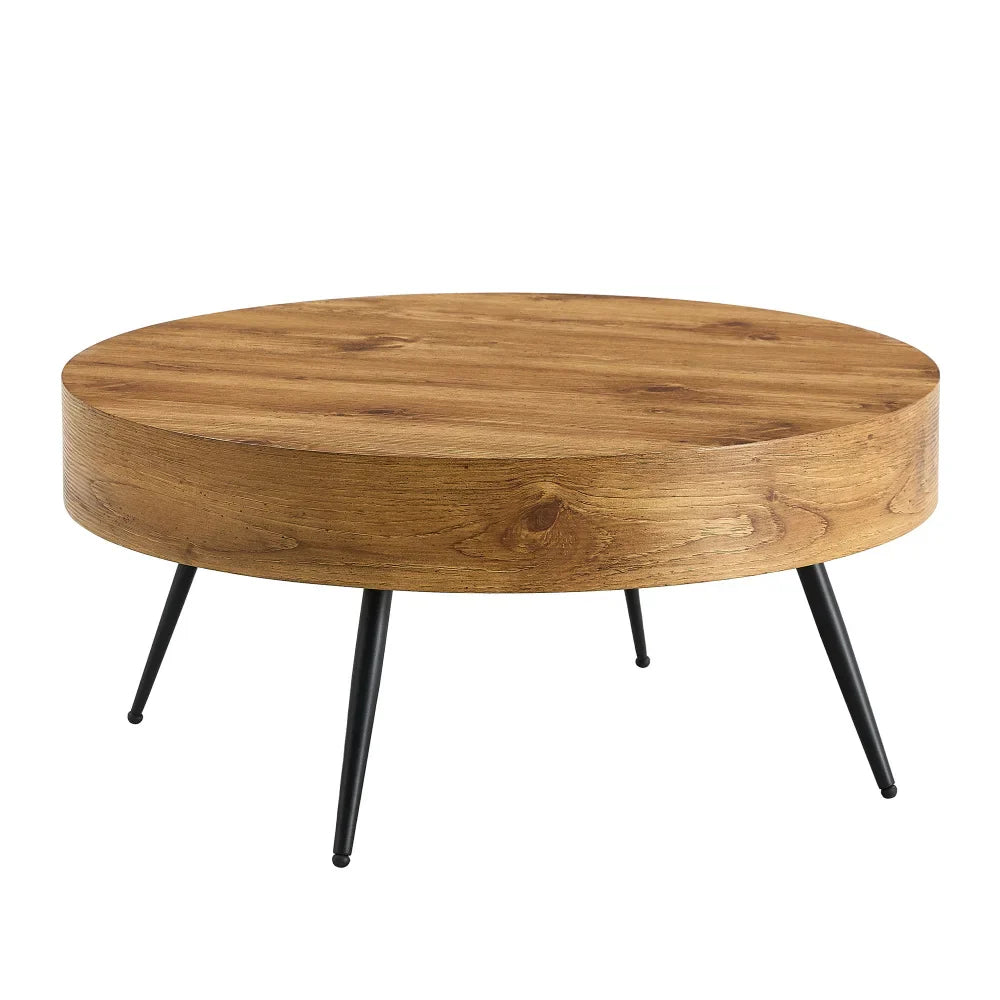 Table basse bois clair rond 70 cm pieds métal noir