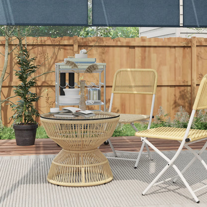 Table basse ronde en bois rotin PE avec plateau en verre trempé 60 cm
