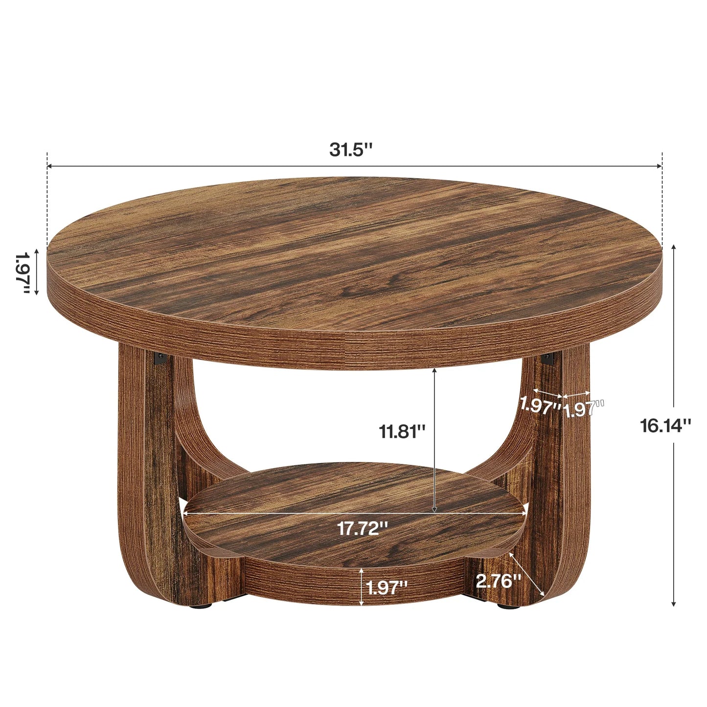 Table basse ronde en bois 2 niveaux avec rangement 80 cm