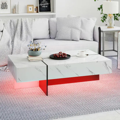 Table basse blanche et en bois MDF avec tiroirs et LED multicolores