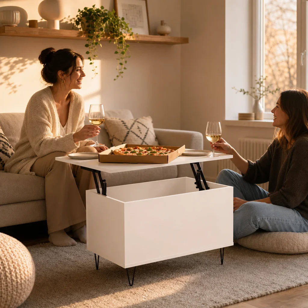 Table basse blanche et en bois d'ingénierie 60x44,5x45 cm