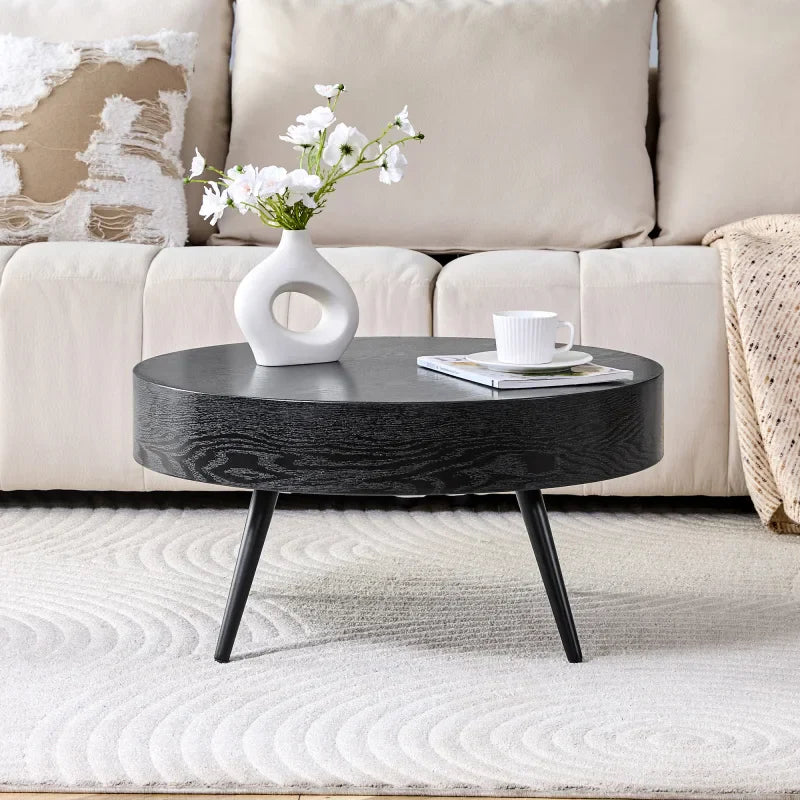 Table basse ronde en bois 70 cm noir