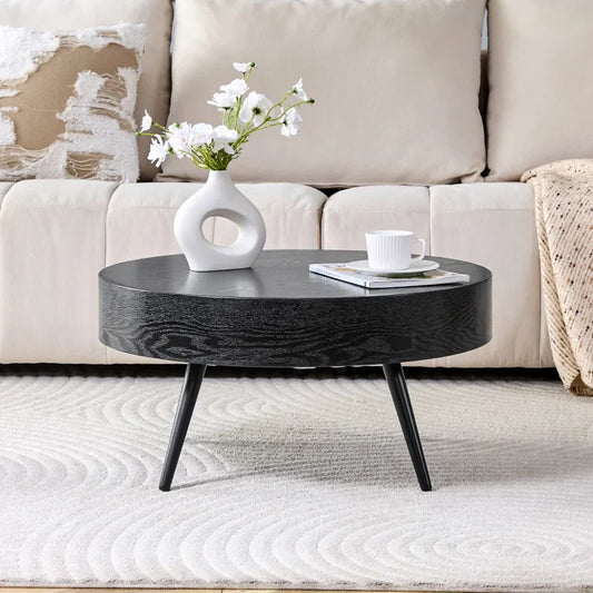 Table basse ronde en bois 70 cm noir