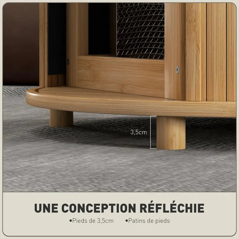 Table basse ronde en bambou avec rangement coulissant 60x45H cm