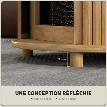 Table basse ronde en bambou avec rangement coulissant 60x45H cm