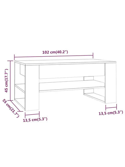 Table basse blanche et en bois d'ingénierie 102x55x45 cm