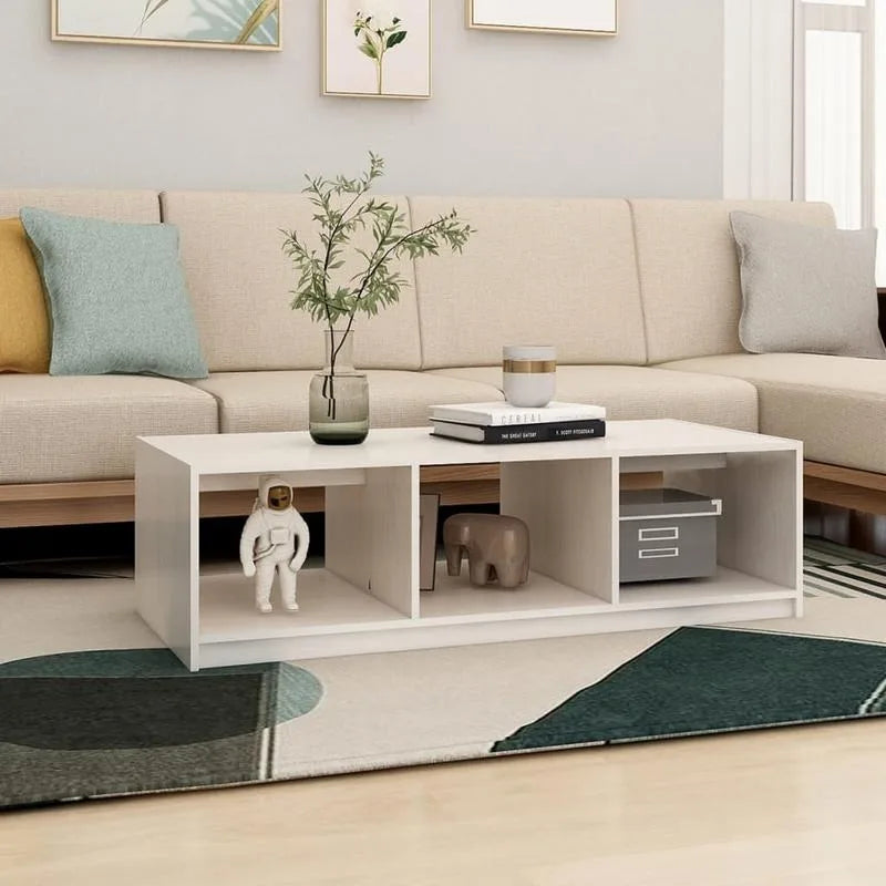 Table basse blanche et en bois massif pin 110x50x34 cm