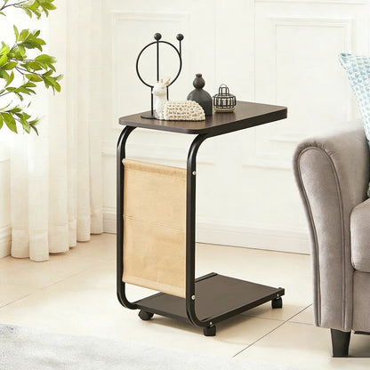 Table basse en bois et noir avec roulettes 80x55x40 cm