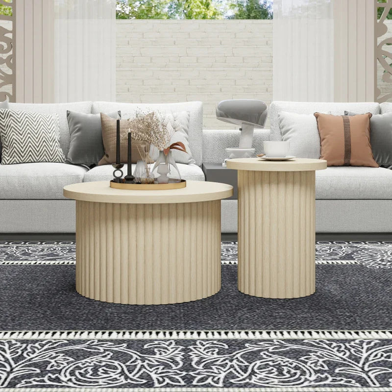 Table basse ronde en bois avec rangement coulissant 60x45H cm