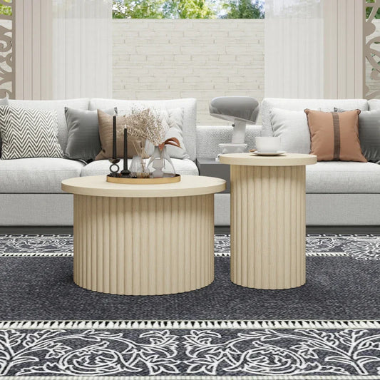 Table basse ronde en bois avec rangement coulissant 60x45H cm