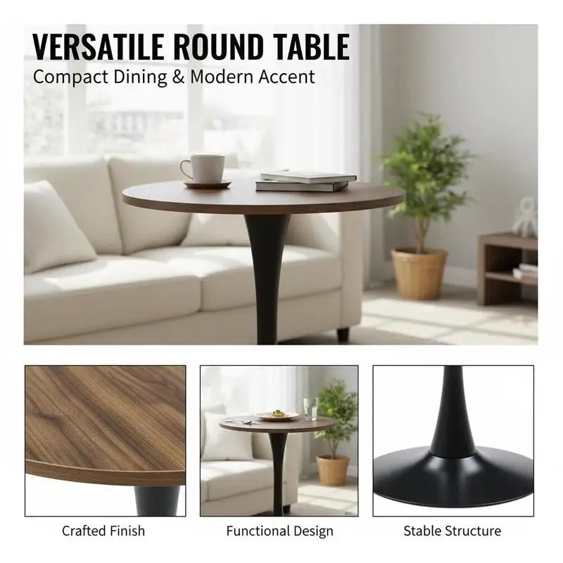 Table basse ronde en bois MDF Ø60 cm pied noir