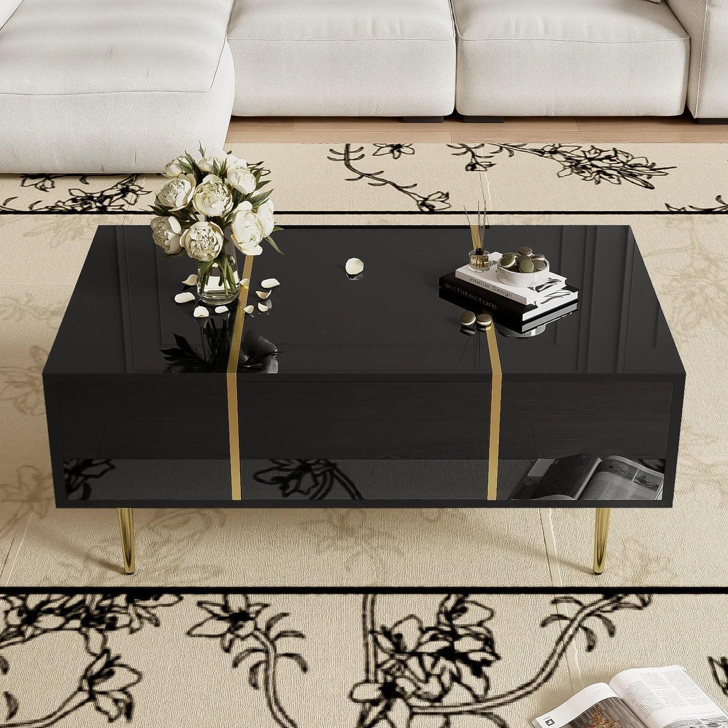 Table basse en bois et noir 100x60x41,5 cm