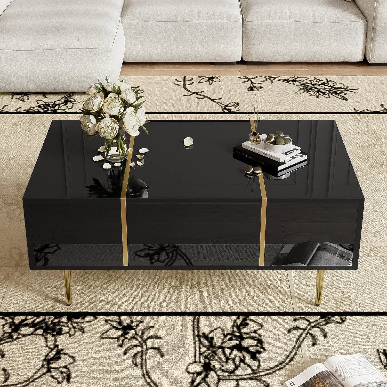 Table basse en bois et noir 100x60x41,5 cm