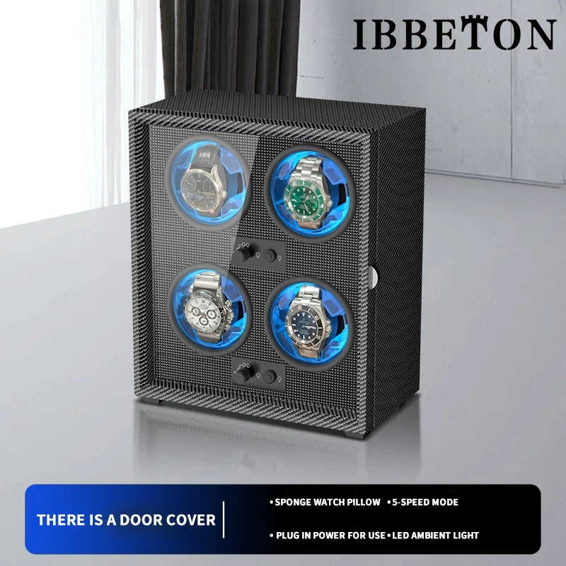 IBBETON 1 2 4 6 Slot Luxury Watch Winder For Automatic Watches Box  Carbon Fiber Texture With Mute Motor Watch Automati