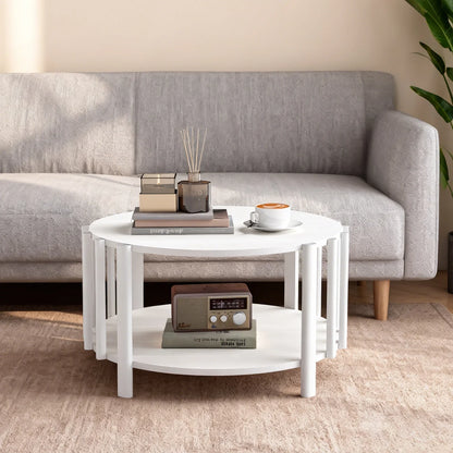 Table basse ronde en bois 2 niveaux avec rangement 74 cm