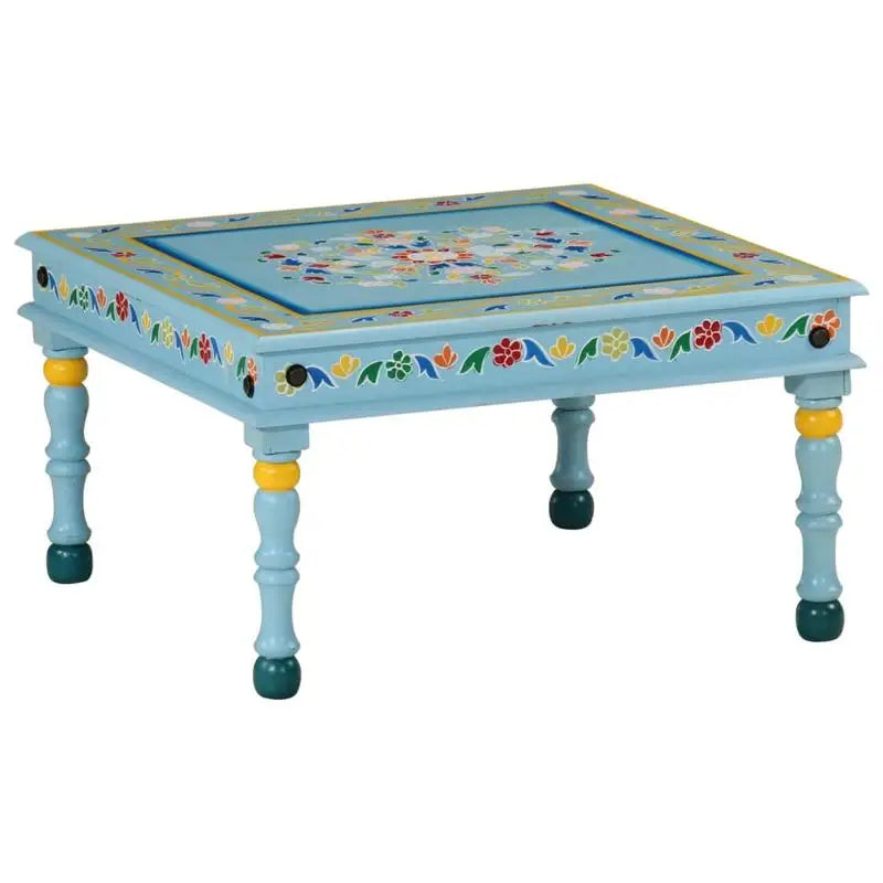 Table basse en bois massif mangue peinte à la main turquoise