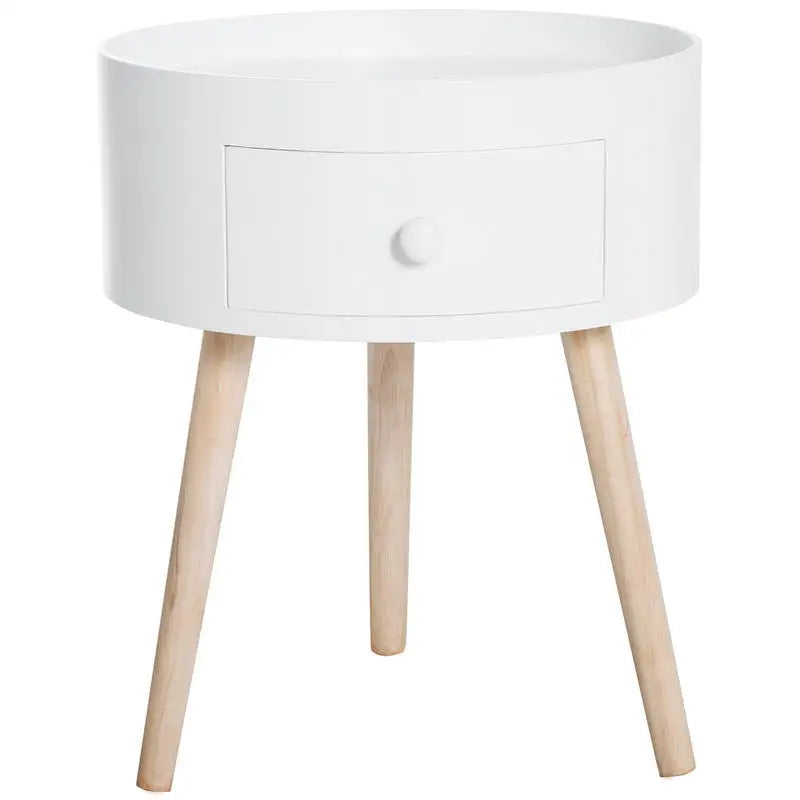 Table basse blanche et en bois ronde avec tiroir