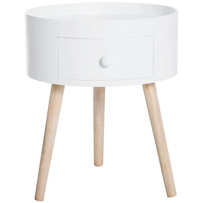 Table basse blanche et en bois ronde avec tiroir